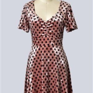 CRUSHED VELVET PINK POLKA DOT DRESS